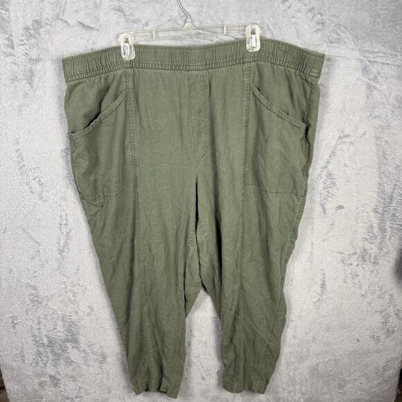 Old Navy Women’s Pull On Pants Linen Blend Green 3X Summer Beachy Lightweight - Picture 1 of 8